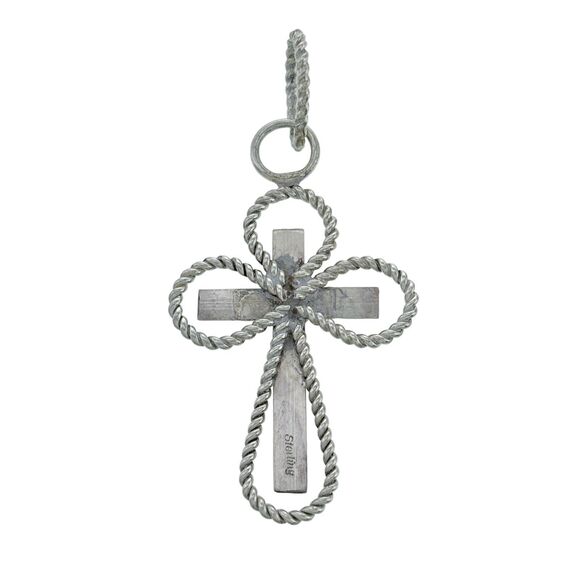 Vintage Sterling Silver 925 Rope Wire Framed Religious Cross Pendant - Picture 2 of 7